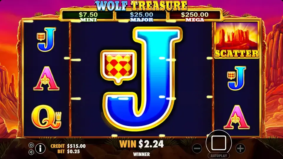 Wolf Treasure igtech Free Spins round showing 3x3 giant symbol on merged reels