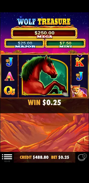 Wolf Treasure real money Free Spins with 3x3 giant symbol active on merged reels